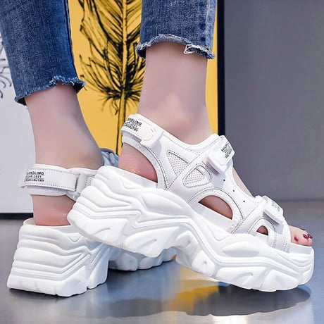 厚底 スポーツサンダル 22.5～24.5cm プラットフォーム サンダル スポサン ベルクロ 厚底サンダル 美脚 脚長 カジュアル 韓国ファッション レディース DTC-642951906584