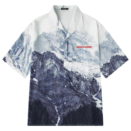 ユニセックス シャツ 柄シャツ 雪山 プリント 半袖 オーバーサイズ メンズ レディース トップス 大きめ ルーズ カジュアル ストリートファッション DTC-613602056845
