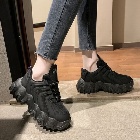 ダットスニーカー レースアップ ヒール6cm 厚底 22.5～25.0cm 韓国ファッション レディース 厚底スニーカー 歩きやすい スポーツ かわいい ガーリー 612789956033