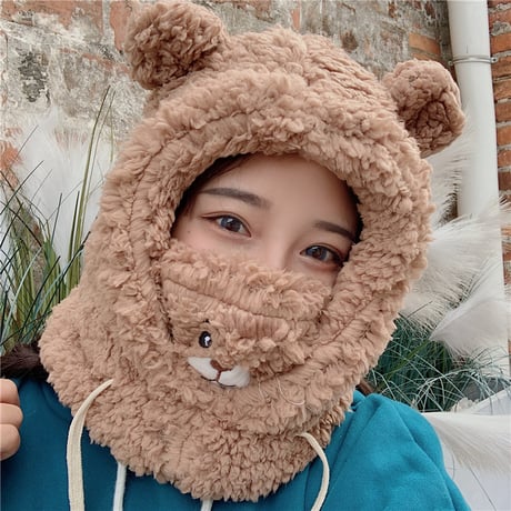 ボア フードウォーマー マスク ネックウォーマー クマちゃん ベアー 防寒 かわいい 韓国ファッション レディース DTC-634945646980