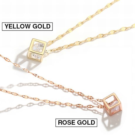ネックレス キューブ CZ チェーン付き 金属アレルギー対応 ペンダント アクセサリー チタン K14メッキ シンプル DTC-615614054033