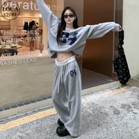 セットアップ 上下セット スウェット ナンバーロゴ トレーナー パンツ オーバーサイズ 長袖 レトロ 韓国ファッション レディース 大人可愛い ガーリー カジュアル DTC-819529018954