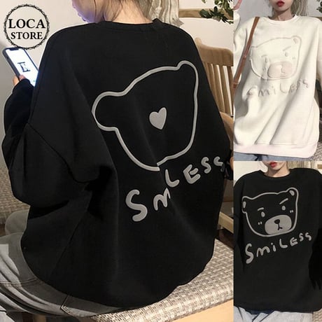 トレーナー プラスベルベット クマちゃん ベアー シンプル ルーズ オーバーサイズ ゆったり 大きめ 韓国ファッション レディース ガーリー カジュアル DTC-658810069735