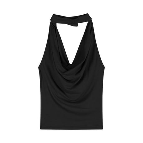 オープンバック ノースリーブ トップス ホルターネック タンクトップ バックオープン バックレス 背中開き tシャツ スリムフィット レトロ 大人可愛い ガーリー DTCA-888244191236