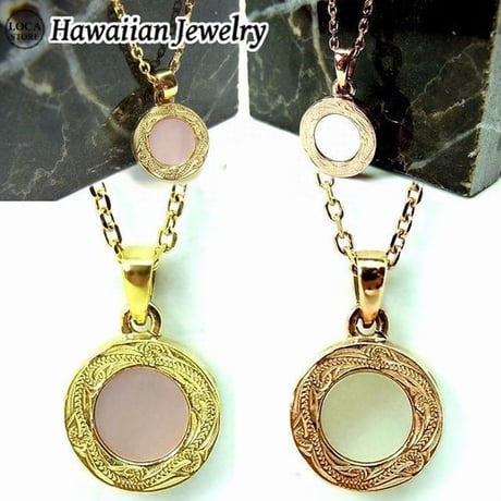 【ハワイアンジュエリー / HawaiianJewelry】 ネックレス シェルメダル  金属アレルギー対応 スクロール 波 イエローゴールド ステンレススチール 刻印可能商品 gps81033