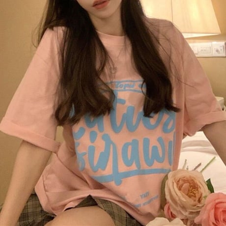 Tシャツ 半袖 英字プリント クルーネック オーバーサイズ ゆったり カジュアル 韓国ファッション レディース ストリートファッション DTC-707601251452