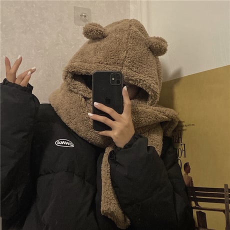 フード付きマフラー 耳付き クマ耳 フード付き ボアマフラー もこもこ フードマフラー ロングマフラー 防寒 暖かい 厚手 韓国ファッション レディース ガーリー DTC-630248123865