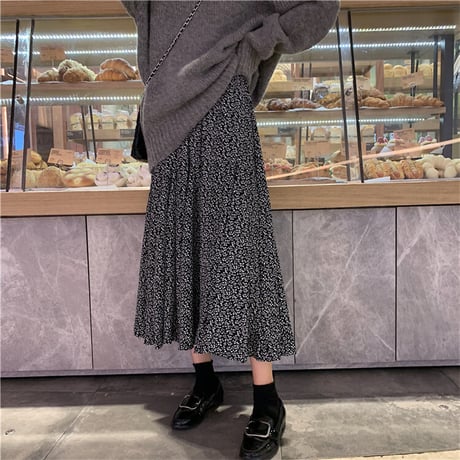 花柄 スカート フレア Aラインスカート 韓国ファッション レディース ロング丈 フローラル ハイウエスト 大人可愛い ガーリー フェミニン DTC-627230585978