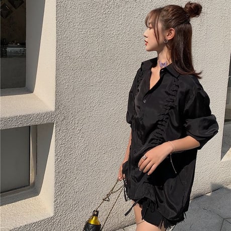 ギャザー シャツ ブラウス 絞り上げ 韓国ファッション レディース 長袖 トップス ゆったり 大人可愛い ガーリー DTC-618953320170