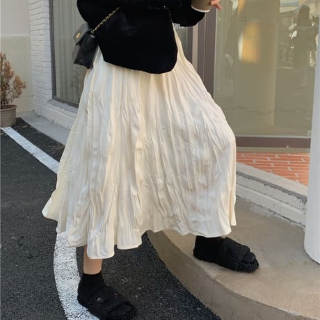 プリーツスカート ハイウエスト ロング丈 Aラインスカート フレアスカート ウエストゴム レトロ 韓国ファッション レディース 大人可愛い ガーリー フェミニン DTC-661833506858