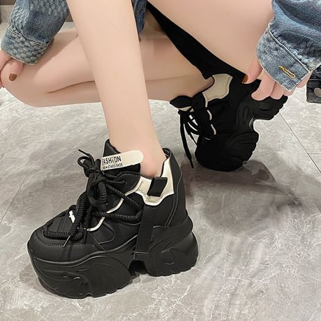 厚底 スニーカー ダッドスニーカー 22.0～24.5cm レースアップ ダッドシューズ 厚底スニーカー カジュアル 韓国ファッション レディース DTC-742606652067