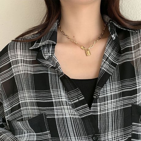 ネックレス 南京錠 安全ピン Love チョーカー 金属アレルギー対応 ペンダント アクセサリー チタンスチール316L K14メッキ シンプル ジュエリー DTC-645262984111
