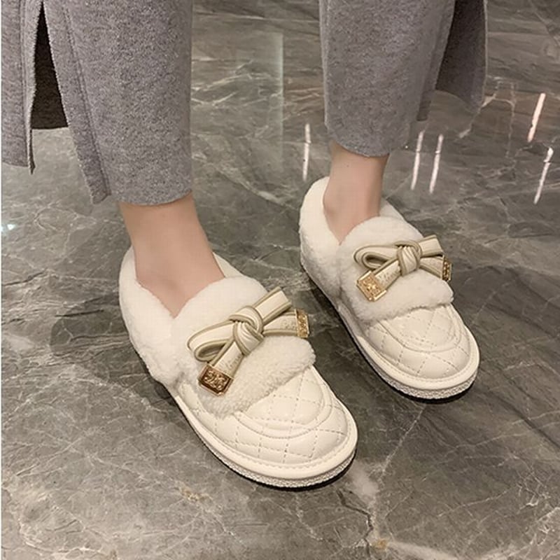 ファーシューズ リボン 22.5～25.0cm ローファー フラット フェイク