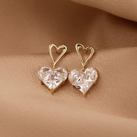 ピアス ハートモチーフ CZ 両耳 シルバー925 合金 アクセサリー DTC-639075262625