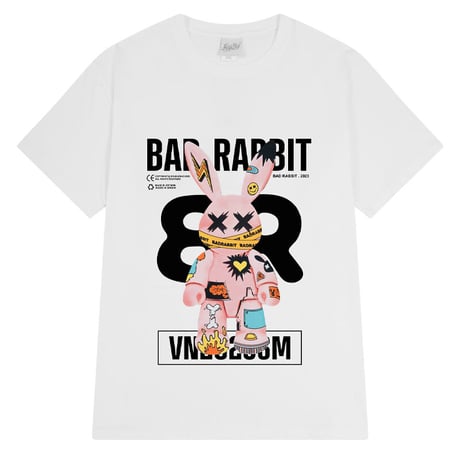 ユニセックス Tシャツ BADRABBIT ウサギ ラビット 半袖 オーバーサイズ カジュアル 韓国ファッション メンズ レディース 韓国ストリートファッション DTC-715001635392