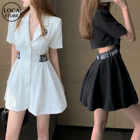 ワンピース 背中開き 背中見せ セクシー ハイウエスト 半袖 韓国ファッション レディース シャツワンピース Aライン 無地 シンプル 大人可愛い ガーリー DTC-641249916774