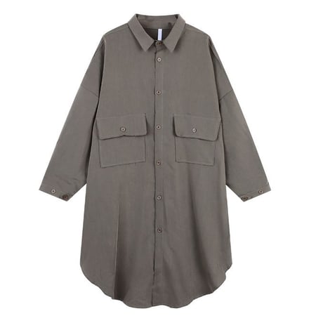 ロングシャツ シャツコート アウター シャツ コート ロング丈 ルーズ 長袖 レトロ 韓国ファッション レディース 大人可愛い ガーリー DTC-679716391423