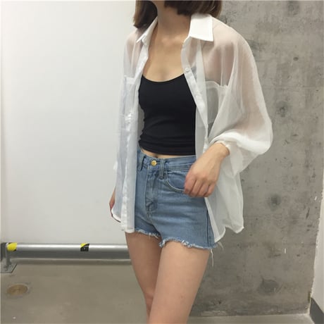 シースルー シャツ シフォン 肌見せ 長袖 透け感 ルーズ 韓国ファッション レディース トップス ブラウス 薄手 大人可愛い ガーリー DTC-595361157647
