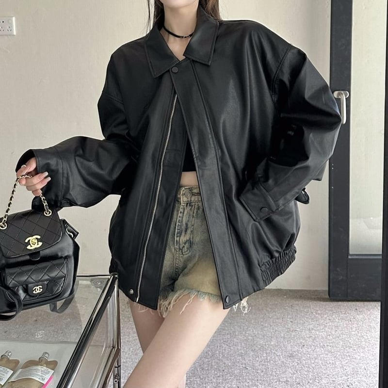 レザージャケット PUレザー アウター ルーズ フェイクレザー