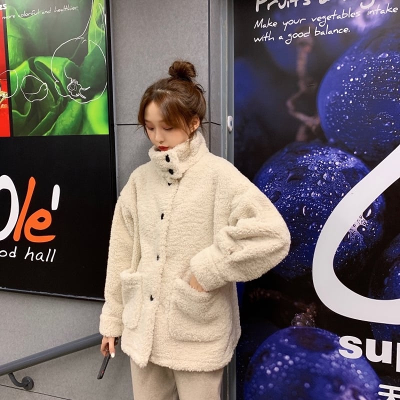 ボアブルゾン ボタン 韓国 ファッション レディース ボア ボアブルゾン ボタン 韓国 ファッション レディース ボア
