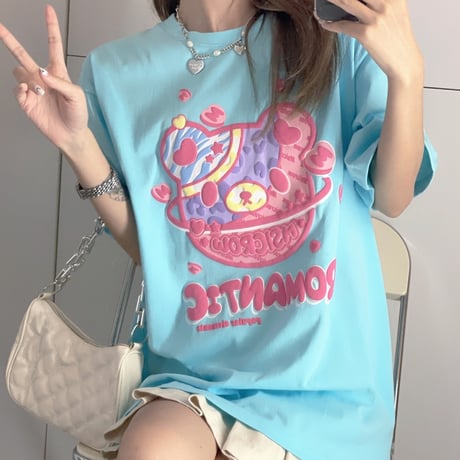 Tシャツ 半袖 クマちゃん ベアー プリント ビックサイズ 韓国ファッション レディース トップ 大きめ オーバーサイズ カジュアル ストリートファッション DTC-645684918459