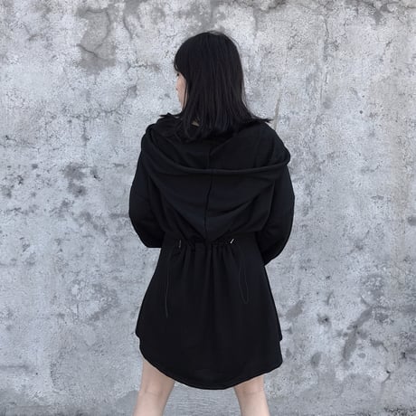 パーカーワンピース ウエストコード 刺繍 韓国ファッション レディース ワンピース ミニ丈 ゆったり ハイウエスト 長袖 大人可愛い ガーリー DTC-625440948860