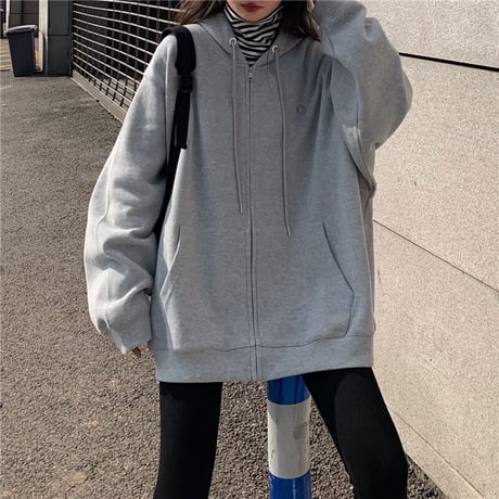 ジップアップ パーカー ワンポイント 韓国ファッション レディース トップス 長袖 カジュアル ストリートファッション DTC-638737949320