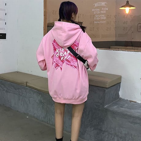 ユニセックス プルオーバー パーカー 裏起毛 韓国ファッション メンズ レディース X文字 バツ プリント オーバーサイズ ストリート DTC-611092783031
