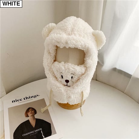 ボア フードウォーマー マスク ネックウォーマー クマちゃん ベアー 防寒 かわいい 韓国ファッション レディース DTC-634945646980