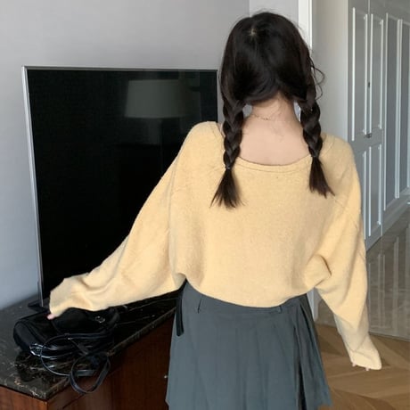 セット商品 ニットタンクトップ ニットカーディガン ショート丈 2点セット トップス ルーズ 長袖 レトロ 韓国ファッション レディース 大人可愛い ガーリー DTC-745073440660