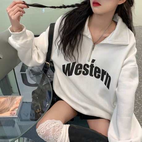 ハイネック ハーフジップ トレーナー オーバーサイズ トップス シンプル ルーズ レトロ 韓国ファッション レディース ガーリー カジュアル ストリート系 DTC-662910518099