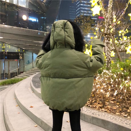 ファーブルゾン ダウンジャケット 韓国ファッション レディース ルーズ ジャンパー ゆったり ファーフード 体型カバー 大人カジュアル 韓国 (DTC-606322579577)