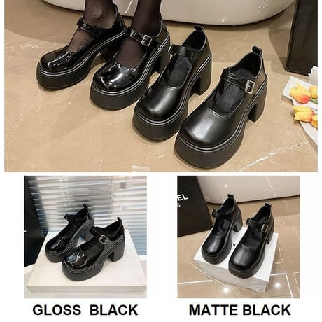 光沢あり・光沢なしの2タイプ展開！ ストラップ パンプス 22.5～25.0cm プラットフォーム 厚底 ローファー 厚底シューズ 靴 韓国ファッション レディース DTC-749239870739