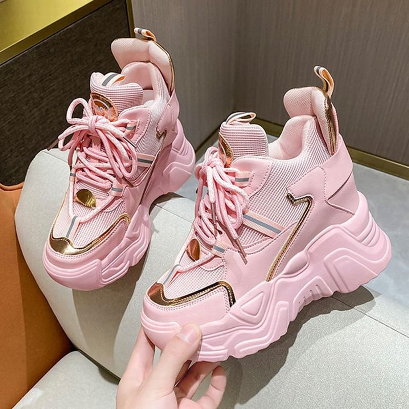 厚底スニーカー 22.0～24.5cm インヒール ハイカット メッシュ