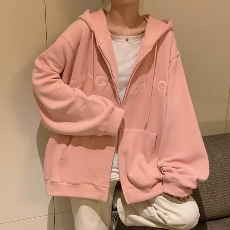 ジップアップ パーカー フーディー 薄手 ルーズ オーバーサイズ ゆったり 大きめ 長袖 レトロ カジュアル ストリート系ファッション ストリート女子 DTCA-647056396210