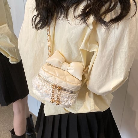 ショルダーバッグ リボン レース キルティング ミニバッグ ポーチ チェーンバッグ オールシーズン バッグ 大人可愛い ガーリー 韓国ファッション レディース DTC-771485719569