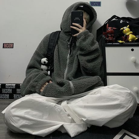 ユニセックス フード付き ボアジャケット ボアパーカー ジップアップ オーバーサイズ 韓国ファッション メンズ レディース カジュアル ストリートファッション DTC-631047350788
