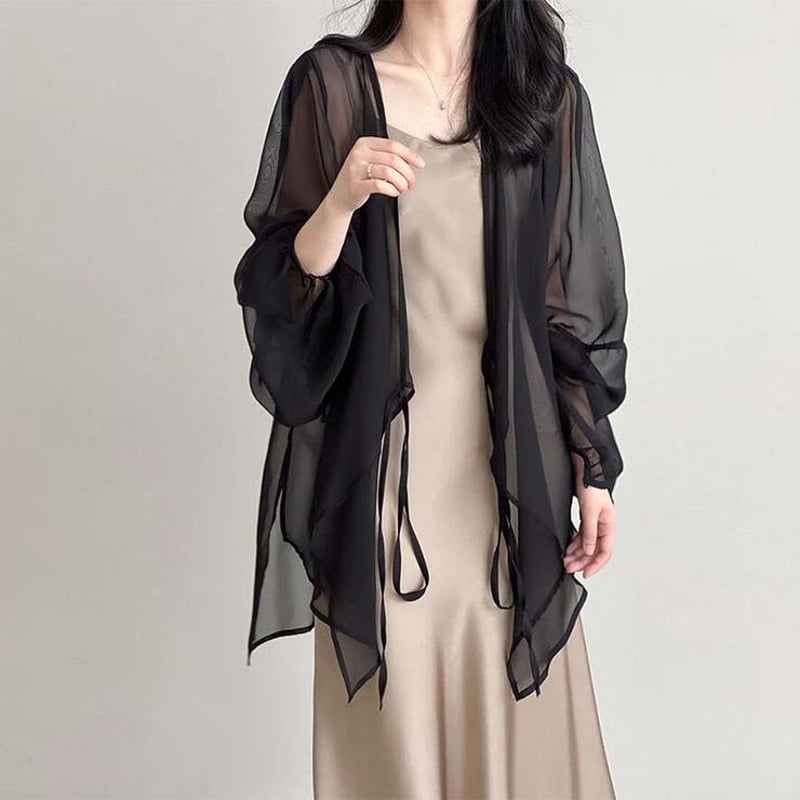 シアー ロングカーディガン フライングスリーブ レース