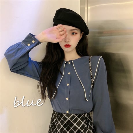 ブラウス シャツ 大きい襟 長袖 韓国ファッション レディース トップス ゆったり レトロ 大人可愛い ガーリー DTC-625130861610