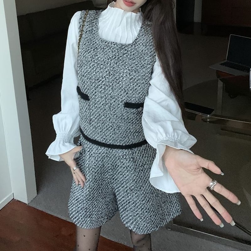 ★美品CADUNE ツイード　ベスト　ショートパンツ　カデュネ　セットアップ 美品】CADUNE ツイードセットアップ