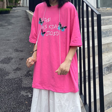 バタフライ Tシャツ 半袖 ルーズ 韓国ファッション レディース トップス ゆったり 大きめ カジュアル ストリートファッション DTC-619610882691