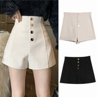 ショートパンツ ハイウエスト ゴールドボタン センタープレス ショーパン レトロ 韓国ファッション レディース 大人可愛い ガーリー DTC-660050274344