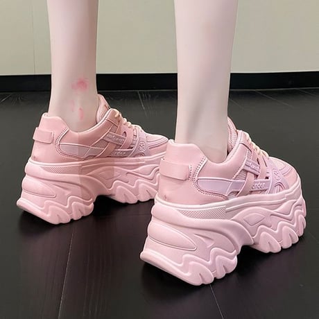 ダッドスニーカー 厚底 22.0～24.5cm シューレース メッシュスニーカー ダッドシューズ スポーツ 厚底スニーカー カジュアル 韓国ファッション レディース DTC-677799728325