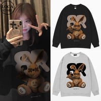 ユニセックス スウェット トレーナー BADRABBIT ウサギ 裏起毛 長袖 オーバーサイズ 韓国ファッション メンズ レディース ストリート系ファッション DTC-737596346835