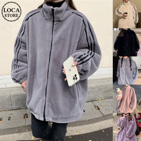 ボアジャケット ボアブルゾン 袖ライン もこもこ ゆったり ボア ラムウール ドロップショルダー ジップアップ 韓国ファッション レディース カジュアル ガーリー DTC-658093490430