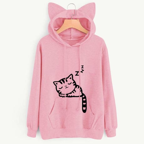 猫耳 パーカー プルオーバー トップス フード付き スウェット 長袖 オーバーサイズ かわいい ゆったり ルーズ カジュアル 大人可愛い ガーリー DTC-669909692064
