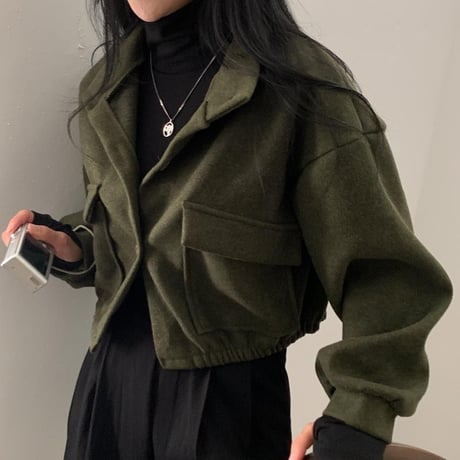 ブルゾン ジャケット アウター ショート丈 ウールタッチ 立ち襟 スタンドカラー ゆったり ルーズ レトロ 大人可愛い ガーリー カジュアル DTCA-747100073929