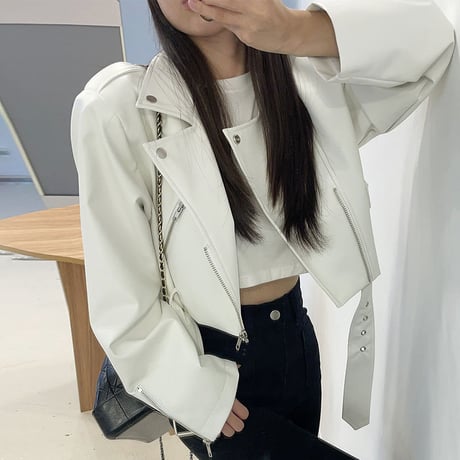 ライダースジャケット フェイクレザー ショート丈 PU ライトアウター レザージャケット ファスナー 長袖 レトロ 大人可愛い ガーリー DTCA-878196317551