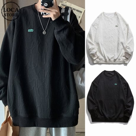ユニセックス トレーナー スウェット エンボス加工 長袖 オーバーサイズ ゆったり 韓国ファッション メンズ レディース カジュアル ストリートファッション DTC-655801279959