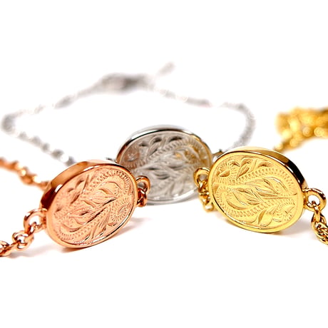 ハワイアンジュエリー ブレスレット コイン スクロール 波 金属アレルギー対応 刻印 名入れ メンズ レディース サージカル ステンレス PVD シルバー ゴールド ピンクゴールド gbs8197